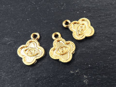 Quatrefoil Evil Eye Pendant Charms, Good Luck Protective Amulet Talisman, Eye Of The Beholder, 22k Matte Gold Plated, 3pcs