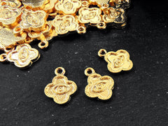 Quatrefoil Evil Eye Pendant Charms, Good Luck Protective Amulet Talisman, Eye Of The Beholder, 22k Matte Gold Plated, 3pcs