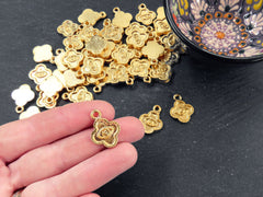 Quatrefoil Evil Eye Pendant Charms, Good Luck Protective Amulet Talisman, Eye Of The Beholder, 22k Matte Gold Plated, 3pcs