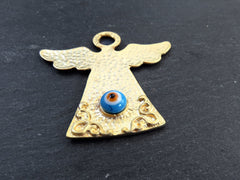 Pale Blue Evil Eye Angel Pendant, Folk Guardian Charm, Angel Ornament, Good Luck Charm, Protective Talisman Amulet 22k Matte Gold Plated 1pc