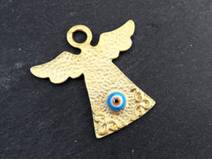 Pale Blue Evil Eye Angel Pendant, Folk Guardian Charm, Angel Ornament, Good Luck Charm, Protective Talisman Amulet 22k Matte Gold Plated 1pc