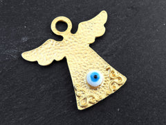 White Evil Eye Angel Pendant, Folk Guardian Charm, Angel Ornament, Good Luck Charm, Protective Talisman Amulet 22k Matte Gold Plated 1pc