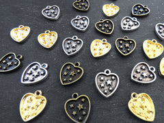 Star Heart Pendant Charms, Love Charms, Jewelry Making Charms, Bracelet Charms, Necklace Charms, Antique Bronze Plated, 3pcs