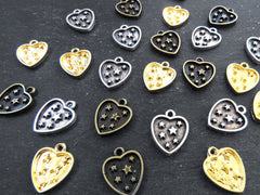 Star Heart Pendant Charms, Gold Love Charms, Jewelry Making Charms, Bracelet Charms, Necklace Charms, Matte Antique Silver Plated, 3pcs