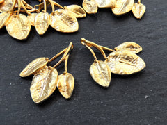 Gold Leaf Pendant Charms, Vine Leaves Branch Pendant Charm, Metal Twig Pendant, Artisan Charms, 22k Matte Gold Plated, 2pc