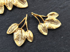 Gold Leaf Pendant Charms, Vine Leaves Branch Pendant Charm, Metal Twig Pendant, Artisan Charms, 22k Matte Gold Plated, 2pc