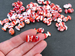 3 Glass Fish Beads, Good Luck Bead, Evil Eye Amulet, Murano, Kismet Beads, Lucky, Handmade Lampwork, Red White