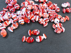 3 Glass Fish Beads, Good Luck Bead, Evil Eye Amulet, Murano, Kismet Beads, Lucky, Handmade Lampwork, Red White