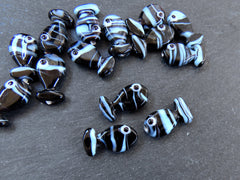 3 Glass Fish Beads, Good Luck Bead, Evil Eye Amulet, Murano, Kismet Beads, Lucky, Handmade Lampwork, Black Light Blue