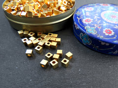 4mm Gold Cube Beads, Gold Square Beads, Lathe Beads, Non Tarnish Gold Brass Beads, 22k Matte Gold Plated, 8pcs