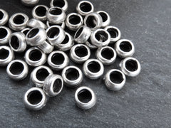 5mm Rustic Washer Bead Spacers, Organic Round Metal Beads, Jewelry Making Supply, Matte Antique Silver Plated, 30pc