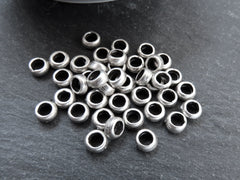 5mm Rustic Washer Bead Spacers, Organic Round Metal Beads, Jewelry Making Supply, Matte Antique Silver Plated, 30pc
