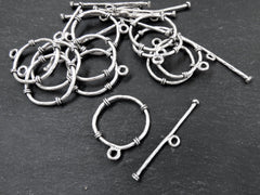 Extra Large Toggle Clasp, T Bar Clasps, T Bar, Silver Toggle Clasps, T Clasps, Silver Clasps, Closure, Matte Antique Silver Plated, 1set