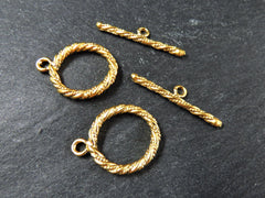 Twisted Rope Detail Toggle Clasp, T Bar Clasps, T Bar, Gold Toggle Clasps, T Clasps, Gold Clasps, Closure, 22k Matte Gold Plated, 2 Sets