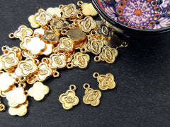 Quatrefoil Evil Eye Pendant Charms, Good Luck Protective Amulet Talisman, Eye Of The Beholder, 22k Matte Gold Plated, 3pcs