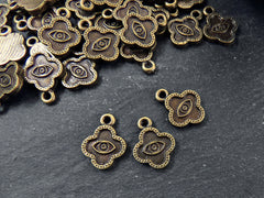 Quatrefoil Evil Eye Pendant Charms, Good Luck Protective Amulet Talisman, Eye Of The Beholder, Antique Bronze Plated, 3pcs