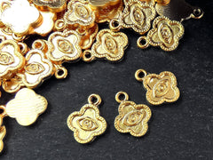 Quatrefoil Evil Eye Pendant Charms, Good Luck Protective Amulet Talisman, Eye Of The Beholder, 22k Matte Gold Plated, 3pcs