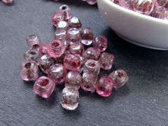 Mixed Pink Glass Cube Square Beads, Transparent Rustic Traditional Turkish Artisan Handmade Beads, Turkish Glass Beads, 7mm, 30pcs