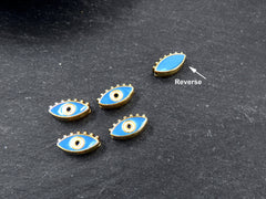 Evil Eye Beads, Cornflower Blue Evil Eye, Enamel Evil Eye Bead, Bead Spacer, Evil Eye Charm, Eye Charms, Shiny Gold Plated, 7x13mm, 4pc,