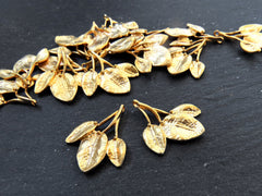 Gold Leaf Pendant Charms, Vine Leaves Branch Pendant Charm, Metal Twig Pendant, Artisan Charms, 22k Matte Gold Plated, 2pc