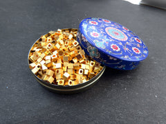 4mm Gold Cube Beads, Gold Square Beads, Lathe Beads, Non Tarnish Gold Brass Beads, 22k Matte Gold Plated, 8pcs