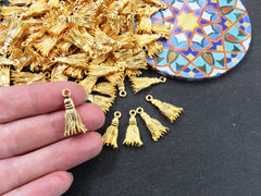 Mini Tassel Charms, Drop Pendant Charm, Small Tassel Charms, Metal Tassel, Artisan Earring Tassel, 22k Matte Gold Plated, 8pc