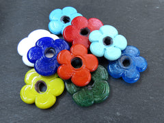 2 Large Sky Blue Glass Flower Beads, Large Chunky Flower Artisan Handmade Opaque Red, Size Between 40 - 48mm