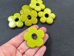 2 Large Citrus Yellow Glass Flower Beads, Large Chunky Flower Artisan Handmade Opaque Red, Size Between 40 - 48mm