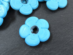2 Large Sky Blue Glass Flower Beads, Large Chunky Flower Artisan Handmade Opaque Red, Size Between 40 - 48mm