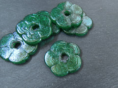 2 Large Bottle Green Glass Flower Beads, Large Chunky Flower Artisan Handmade Opaque Red, Size Between 40 - 48mm
