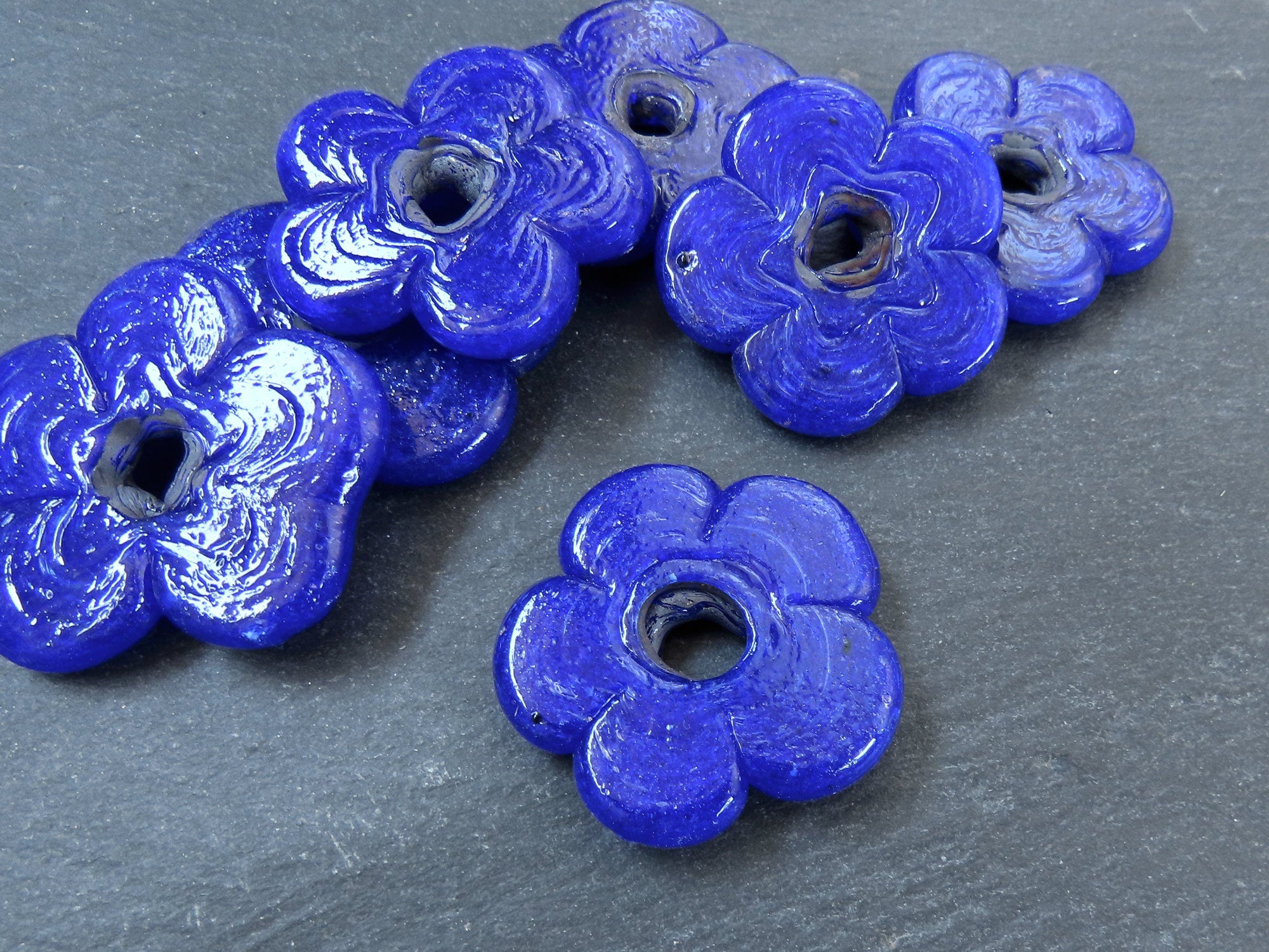  Vuslo Round Flat Blue Clay Beads Multicolor Flower