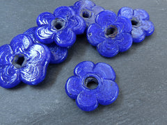 2 Large Transparent Blue Glass Flower Beads, Large Chunky Flower Artisan Handmade Opaque Red, Size Between 40 - 48mm