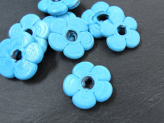 2 Large Sky Blue Glass Flower Beads, Large Chunky Flower Artisan Handmade Opaque Red, Size Between 40 - 48mm