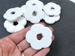 2 Large White Flower Beads, Large Chunky Flower Artisan Handmade Opaque Red, Size Between 40 - 48mm