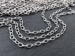 6x4mm Silver Cable Chain, Silver Chain, Oval Link Chain, Necklace Chain, Bracelet Chain, Matte Antique Silver Plated, 1 Meter = 3.3 Feet