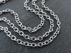 4x3mm Silver Cable Chain, Silver Chain, Oval Link Chain, Necklace Chain, Bracelet Chain, Matte Antique Silver Plated, 1 Meter = 3.3 Feet