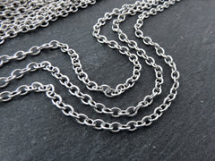 4x3mm Silver Cable Chain, Silver Chain, Oval Link Chain, Necklace Chain, Bracelet Chain, Matte Antique Silver Plated, 1 Meter = 3.3 Feet