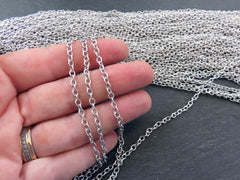 4x3mm Silver Cable Chain, Silver Chain, Oval Link Chain, Necklace Chain, Bracelet Chain, Matte Antique Silver Plated, 1 Meter = 3.3 Feet