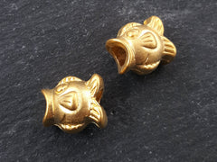 Large Weighty Fish Bead Spacers - 4mm Large Hole - 22k Matte Gold Plated