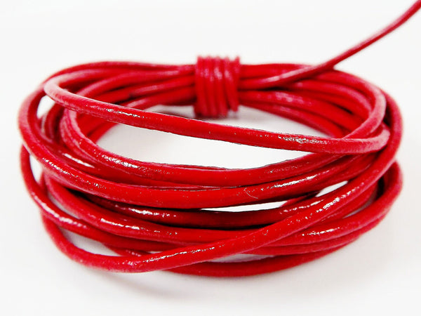 2mm Round Leather Cord Scarlet Red - 3 meters - 9ft Feet 10 inches - LC101