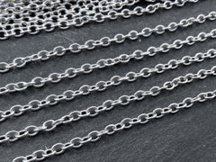 4x3mm Silver Cable Chain, Silver Chain, Oval Link Chain, Necklace Chain, Bracelet Chain, Matte Antique Silver Plated, 1 Meter = 3.3 Feet