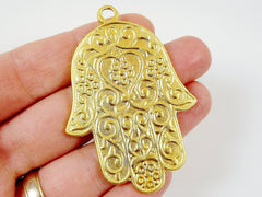 Ornate Hamsa Hand of Fatima Pendant Charm - 22k Matte Gold Plated - 1PC -  GP181