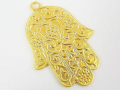 Ornate Hamsa Hand of Fatima Pendant Charm - 22k Matte Gold Plated - 1PC -  GP181