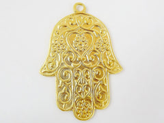 Ornate Hamsa Hand of Fatima Pendant Charm - 22k Matte Gold Plated - 1PC -  GP181