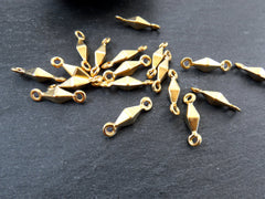 Geometric Diamond Charm Connectors with Two Loops, Connector Links,  22k Matte Gold Plated 6pc