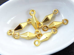 Geometric Diamond Charm Connectors with Two Loops, Connector Links,  22k Matte Gold Plated 6pc