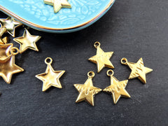 4 Star Pendant Charms, Dripping Star Pendants, Dangle Charms, Jewelry Making Components Supplies,  22k Matte Gold 4pc