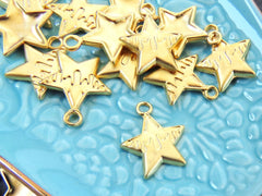4 Star Pendant Charms, Dripping Star Pendants, Dangle Charms, Jewelry Making Components Supplies,  22k Matte Gold 4pc