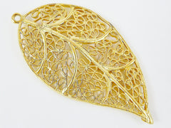 Gold Leaf Pendant, Filigree Leaf, Leaf Charm, Metal Leaf Pendant, Gold Leaves, Boho Pendant, Jewelry Supplies, 22k Matte Gold Plated 1pc