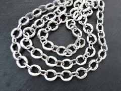 17mm Chunky Organic Link Statement Chain, Very Thick Gold Chain, Wavy Oval Link Chain, Matte Antique Silver Plated, 1 Meter = 3.3 Feet